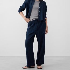 Banana Republic Straight Linen-Blend Pull on Pants, Size S,  Navy Blue